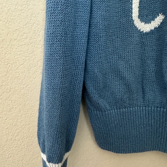 Giorgio Armani Woman Sweater Slate blue 44 Sz M/L Linen, Cotton. Logo In Front - Picture 3 of 14